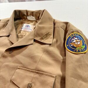 DSCP Navy JROTC Uniform Shirt Mens Large Khaki Short Sleeve Military Issue Patch
